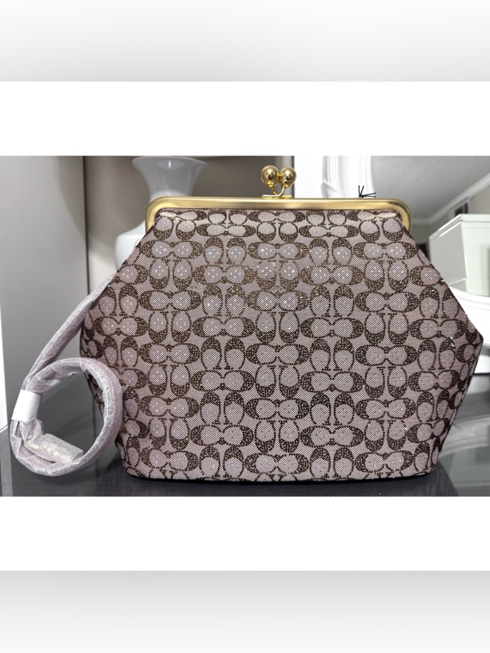 COACH Large Kisslock Frame Bag In Crystal Signature Jacquard - Picture 2 of 14